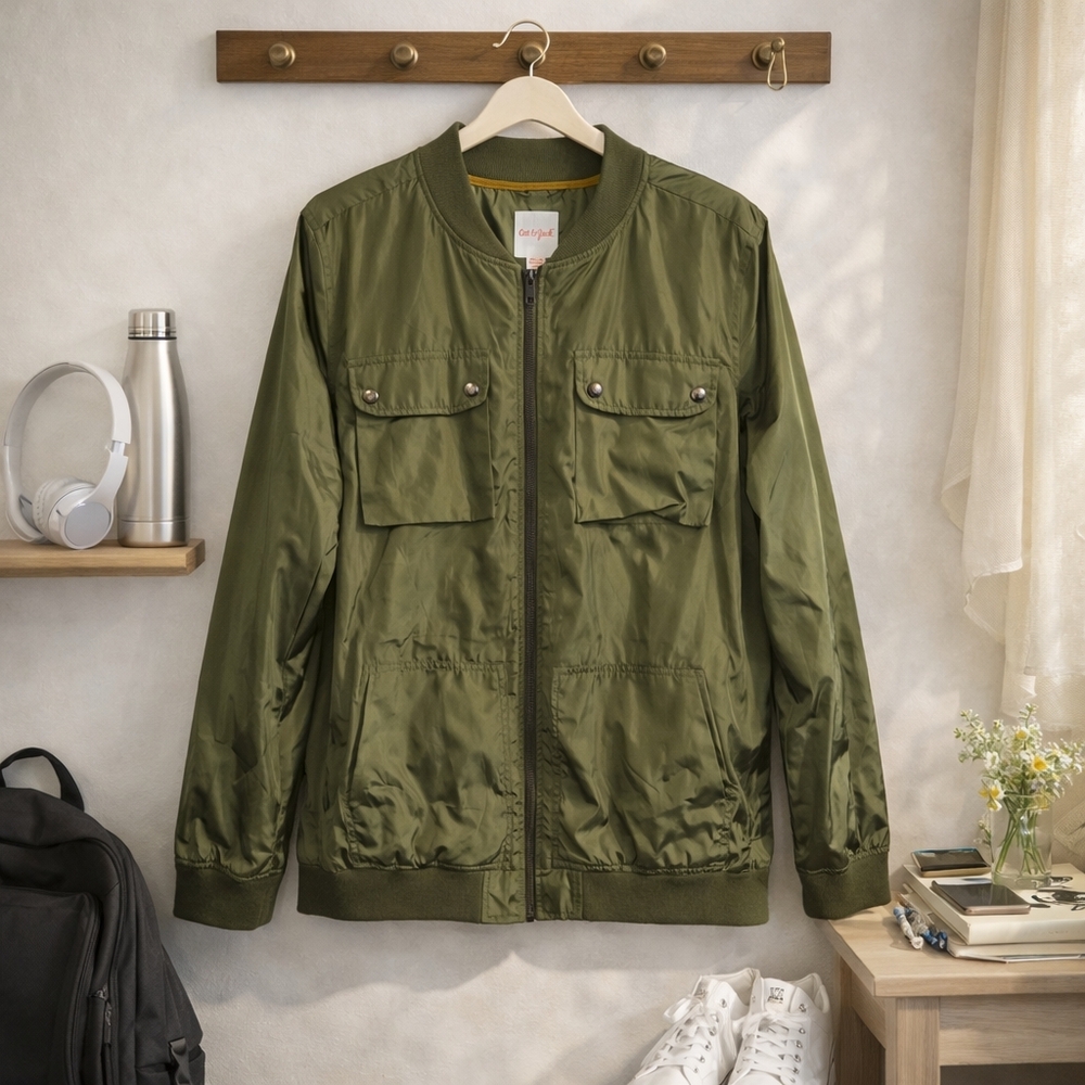 Cat & Jack Olive Utility Bomber Jacket XXL 18 NWT Unisex Kids